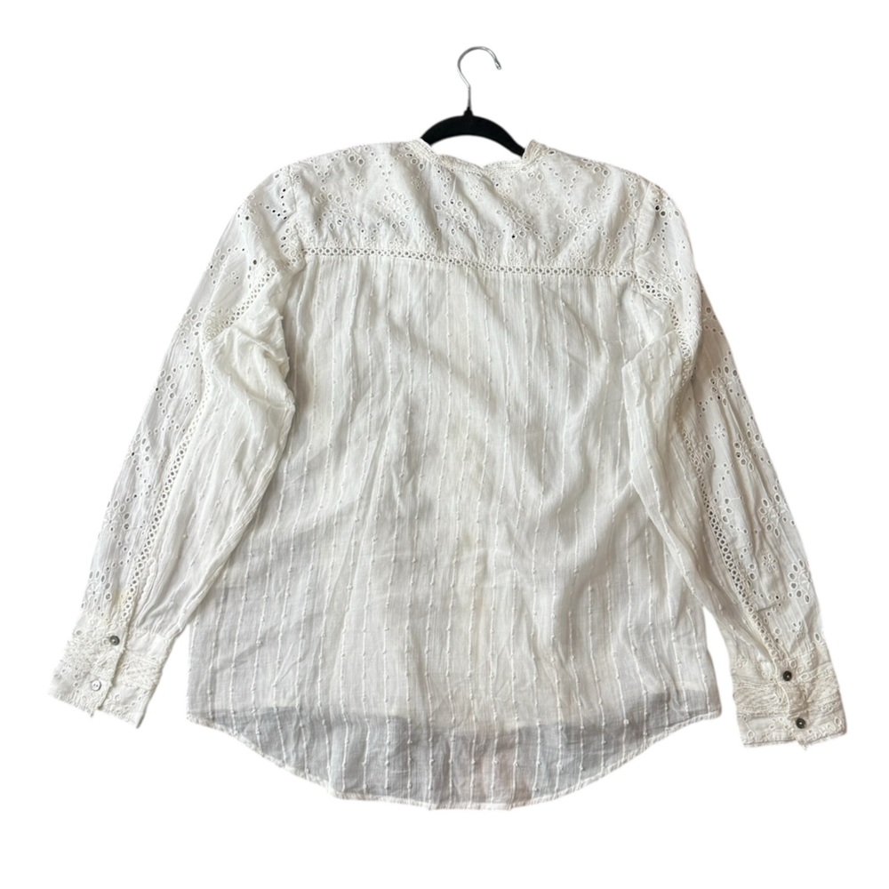 Sundance White Eyelet Lace XL Boho Victorian Cottagecore Cotton Button Front Top - Picture 10 of 14